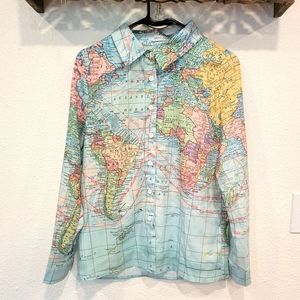 MISSLOOK Multicolor World Map Button Down Shirt